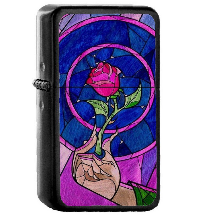 Single Rose - Oil Windproof Flip Top Black Lighters Briquet Encendedor 2