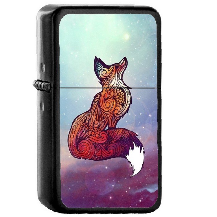 Space Fox - Oil Windproof Flip Top Black Lighters Briquet Encendedor 2