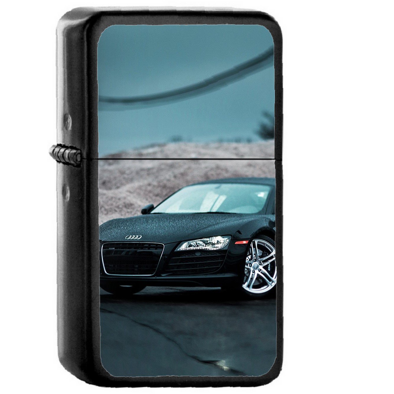 Audi Car Rain Illustration Art Green - Oil Windproof Black Lighters Briquet Encendedor