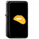 Biting Lips Gold Black Minimal Art - Oil Windproof Black Lighters Briquet Encendedor