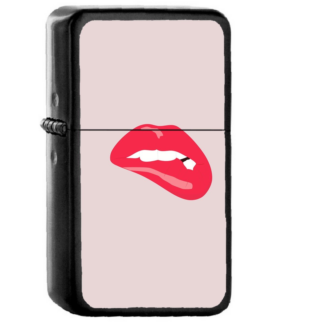 Biting Lips Minimal Art - Oil Windproof Black Lighters Briquet Encendedor