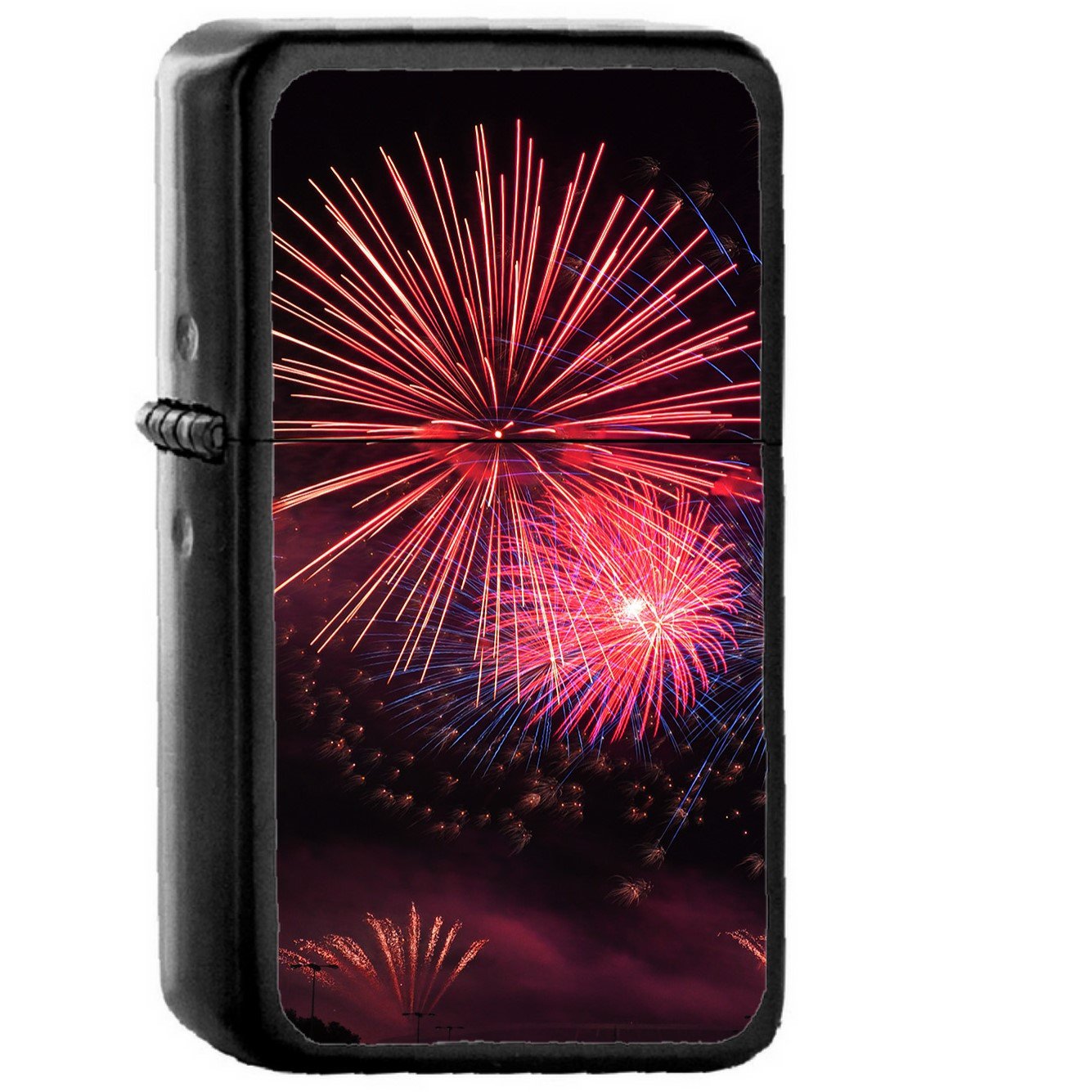 Firework Night Art City Red - Oil Windproof Black Lighters Briquet Encendedor