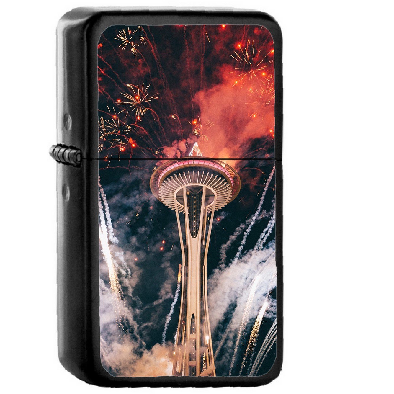 Firework Night Sky Lovely Tower City - Oil Windproof Black Lighters Briquet Encendedor