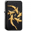 Fish Gold Shark Art Illustration - Oil Windproof Black Lighters Briquet Encendedor