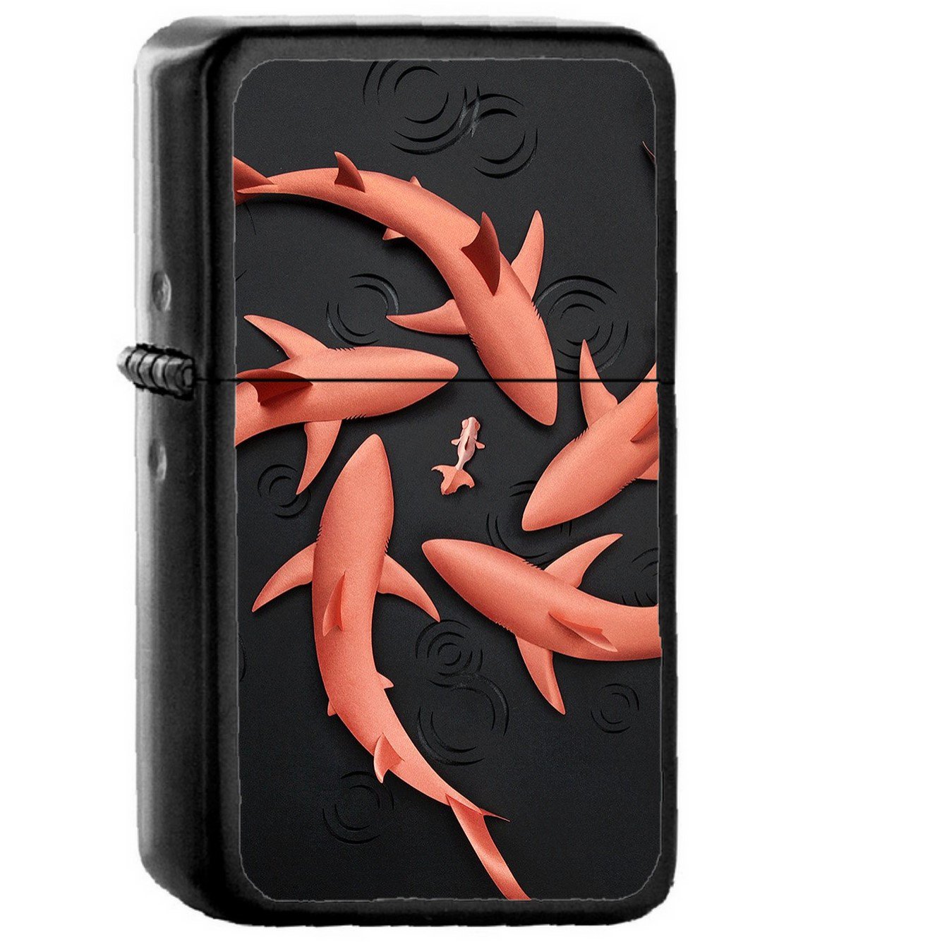 Fish Pink Rose Gold Shark Art Illustration - Oil Windproof Black Lighters Briquet Encendedor