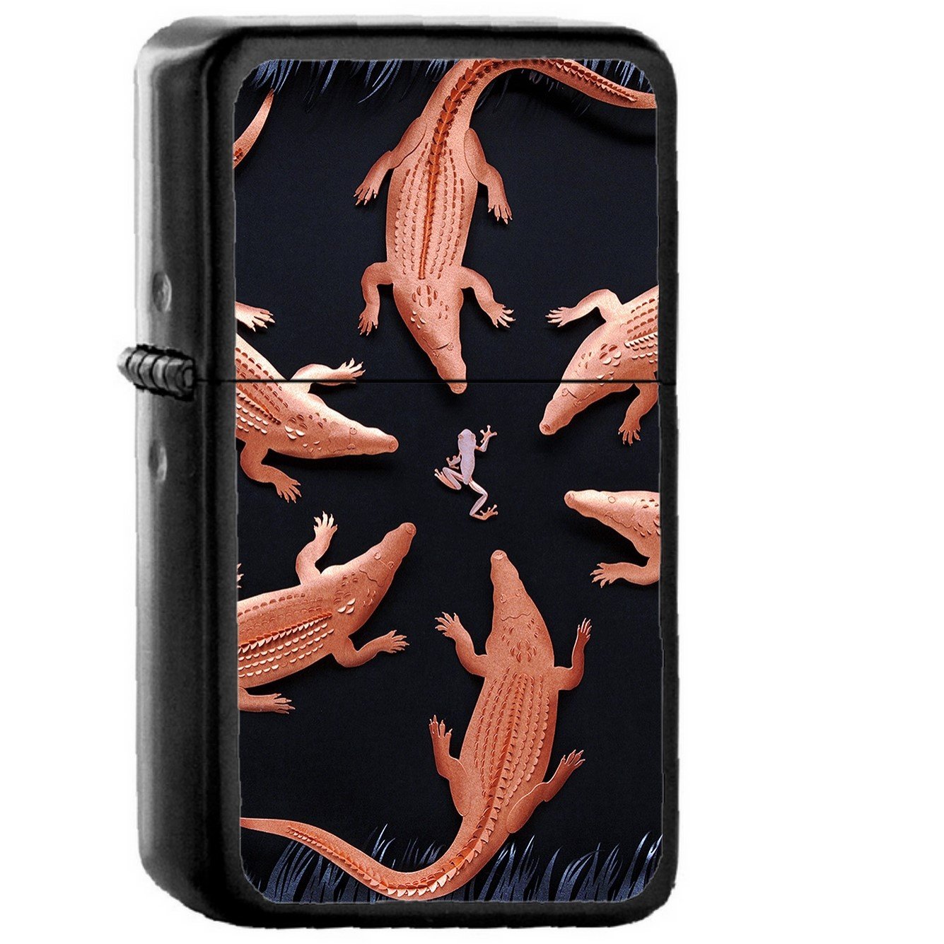 Gold Red Alligator Frog Illustration Art - Oil Windproof Black Lighters Briquet Encendedor