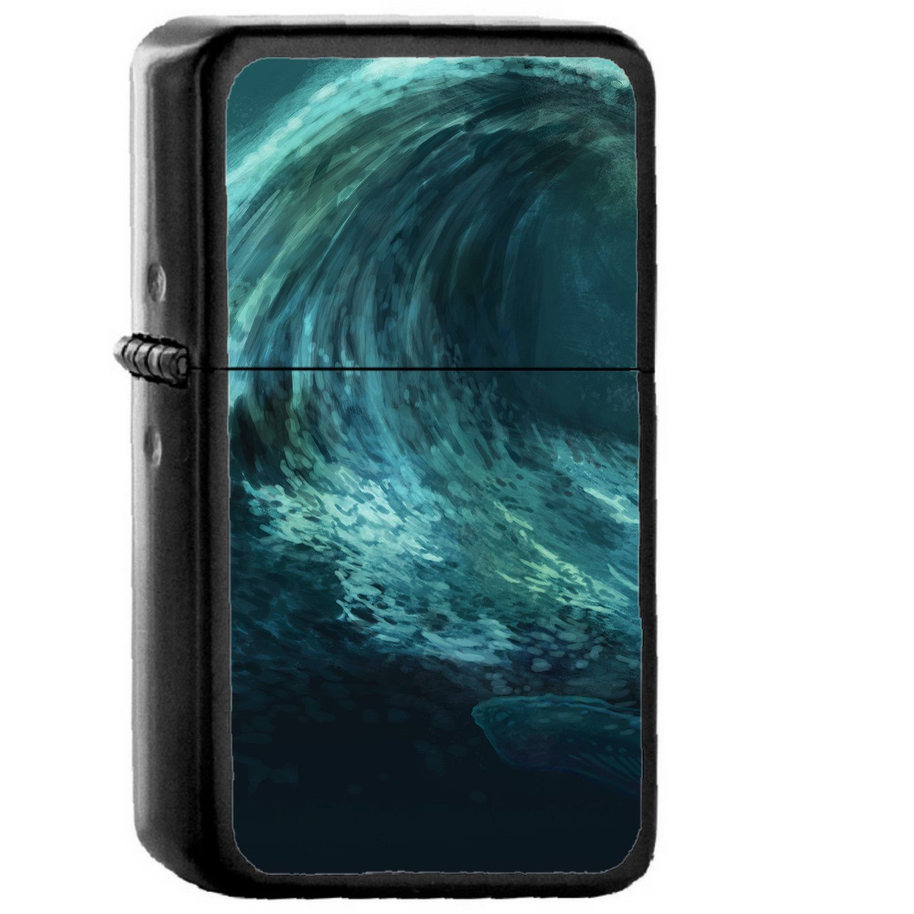 Wave Green Whale Art Illust - Oil Windproof Black Lighters Briquet Encendedor