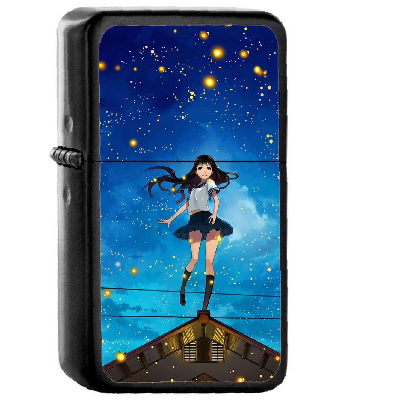 Girl Anime Star Space Night Illustration Art - Oil Windproof Black Lighters Briquet Encendedor