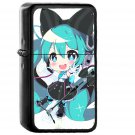 Hatsune Miku Anime Girl Blue Illustration Art - Oil Windproof Black Lighters Briquet Encendedor