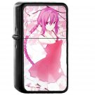 Pink Girl Anime Art Illustration Flower Blossom - Oil Windproof Black Lighters Briquet Encendedor