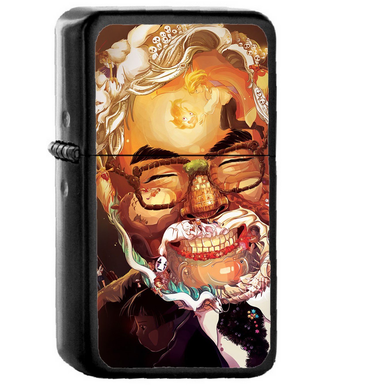 Studio Ghibli Face Art Illustration Love Anime - Oil Windproof Black Lighters Briquet Encendedor