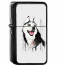 Happy Dog White Husky Animal Illust Watercolor - Oil Windproof Black Lighters Briquet Encendedor