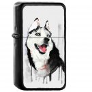 Happy Dog Husky Animal Illust Watercolor - Oil Windproof Black Lighters Briquet Encendedor