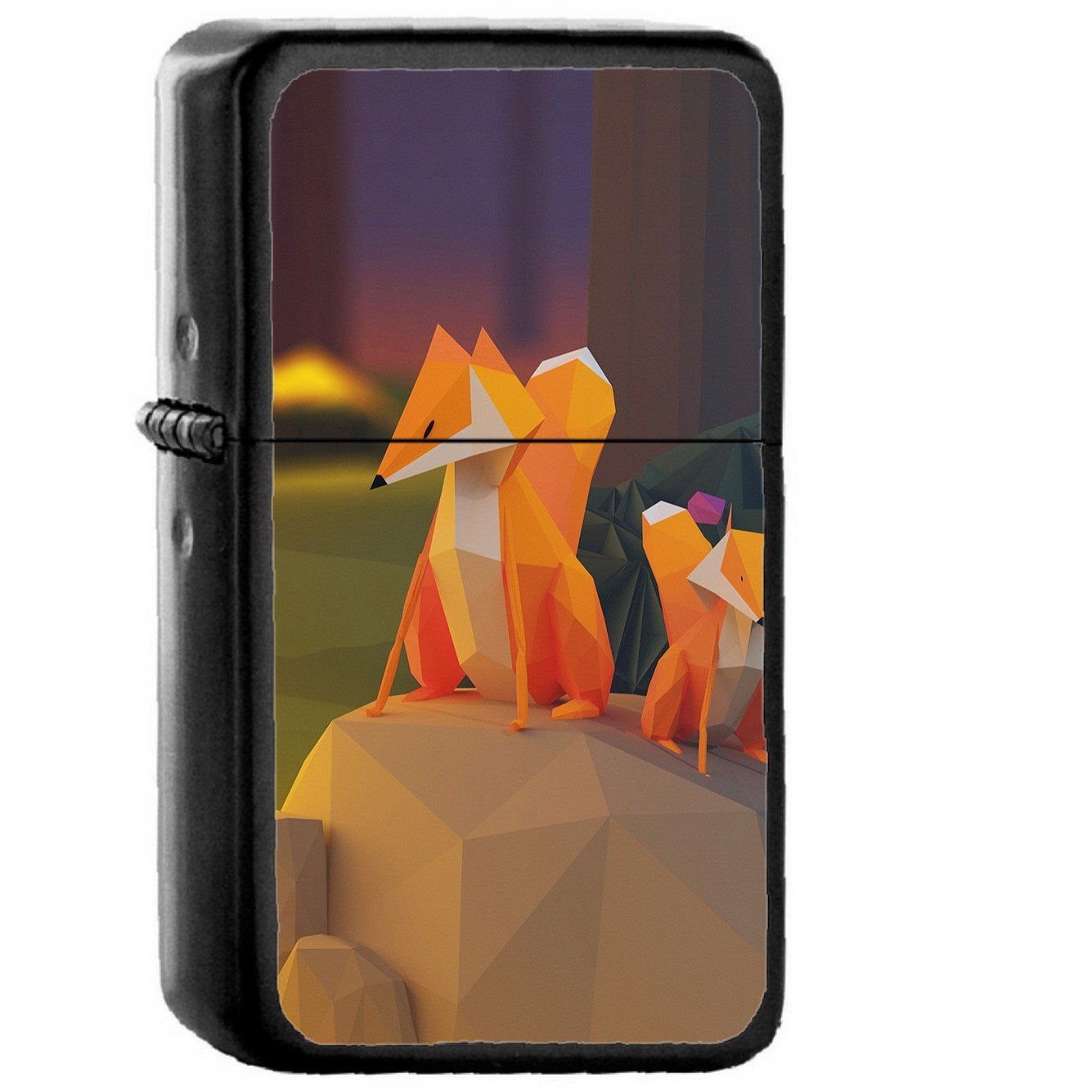Two Fox Illust Art 3d Animal - Oil Windproof Black Lighters Briquet Encendedor