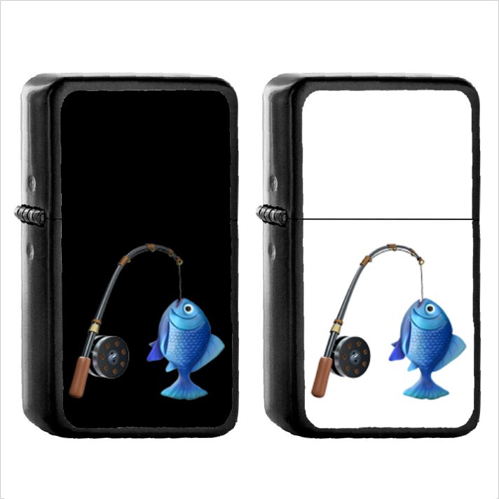 758 Fishing Pole Fish - (1pcs) Oil Windproof Black Emoji Emoticon Lighters