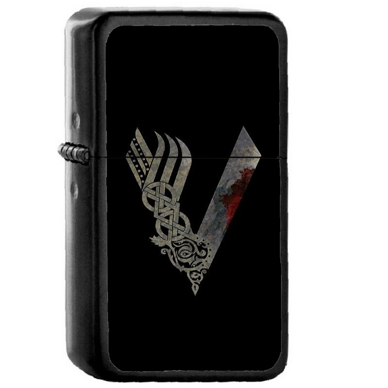 Vikings - Oil Windproof Flip Top Black Lighters Briquet Encendedor