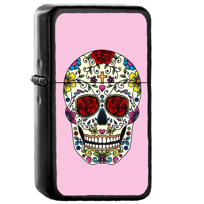 Sugar Skull Pink Theme - Oil Windproof Flip Top Black Lighters
