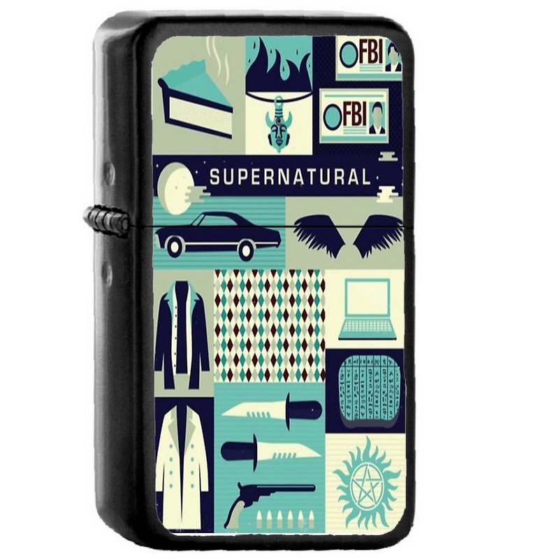 Supernatural Collage Art - Oil Windproof Flip Top Black Lighters Briquet Encendedor