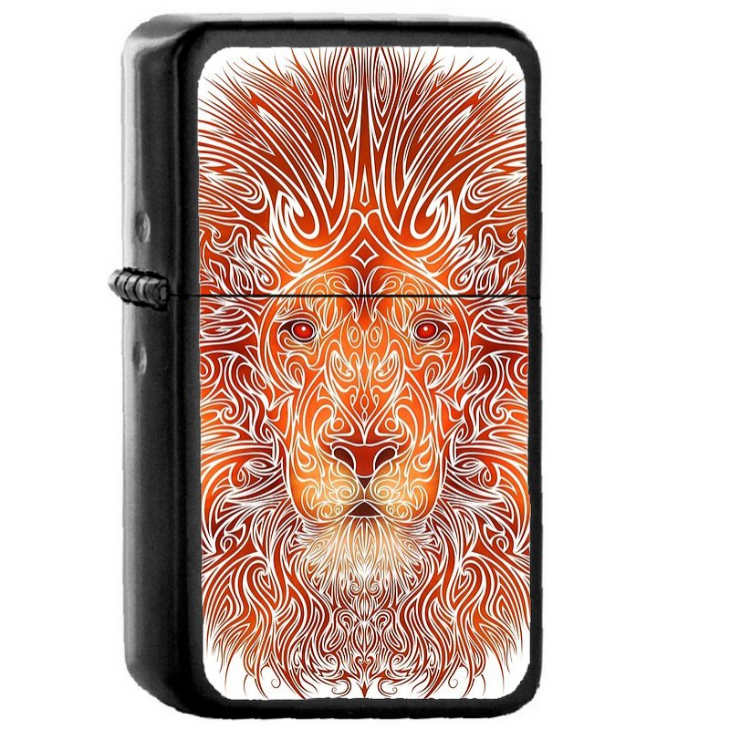 Tribal Lion - Oil Windproof Flip Top Black Lighters Briquet Encendedor
