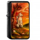 Okami Wolf And Pup - Oil Windproof Flip Top Black Lighters Briquet Encendedor