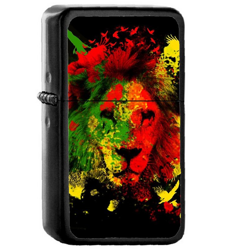 Rasta Lion - Oil Windproof Flip Top Black Lighters Briquet Encendedor