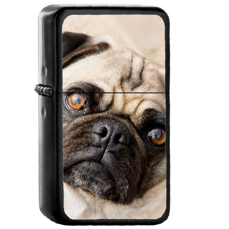 Pug Face - Oil Windproof Flip Top Black Lighters Briquet Encendedor