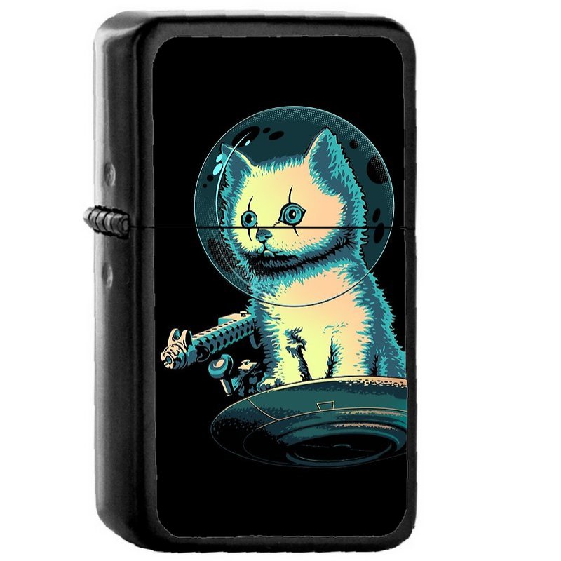 Protector Cat - Oil Windproof Flip Top Black Lighters Briquet Encendedor
