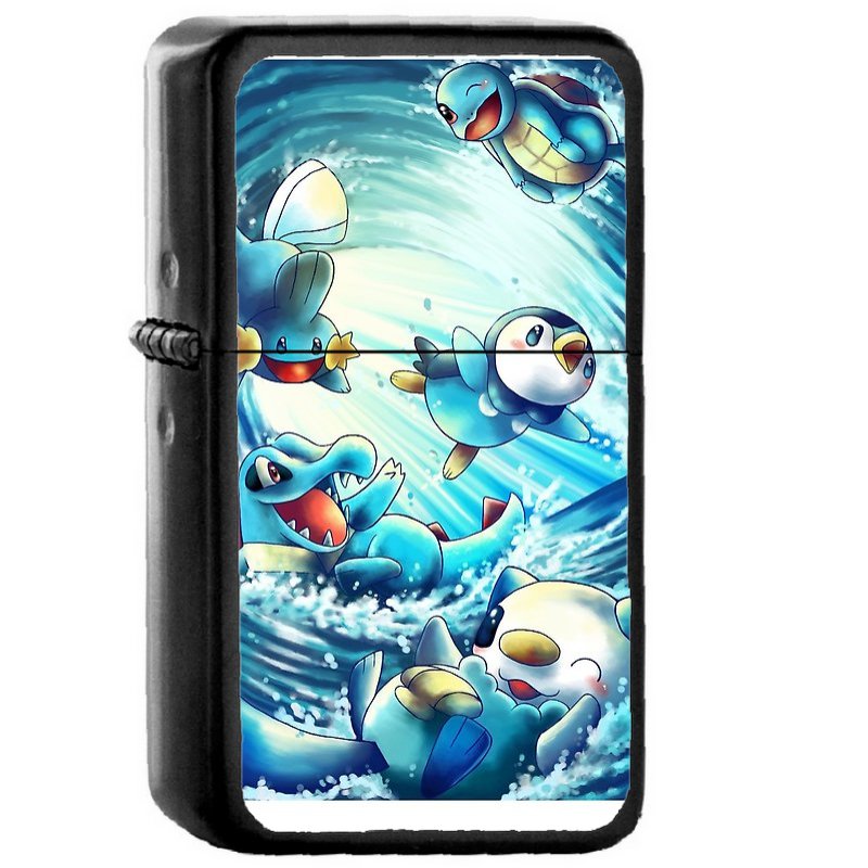 Pokemon Water Starters - Oil Windproof Flip Top Black Lighters Briquet Encendedor