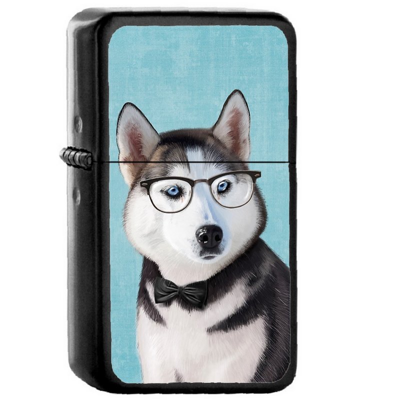 Mr Siberian Husky - Oil Windproof Flip Top Black Lighters Briquet Encendedor