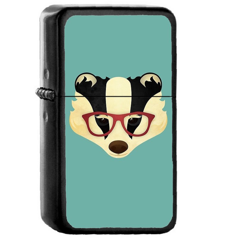 Hipster Badger - Oil Windproof Flip Top Black Lighters Briquet Encendedor