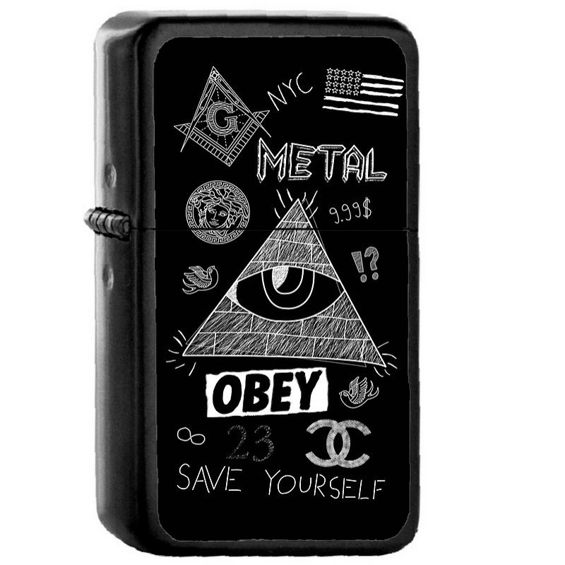 Illuminati - Oil Windproof Flip Top Black Lighters Briquet Encendedor