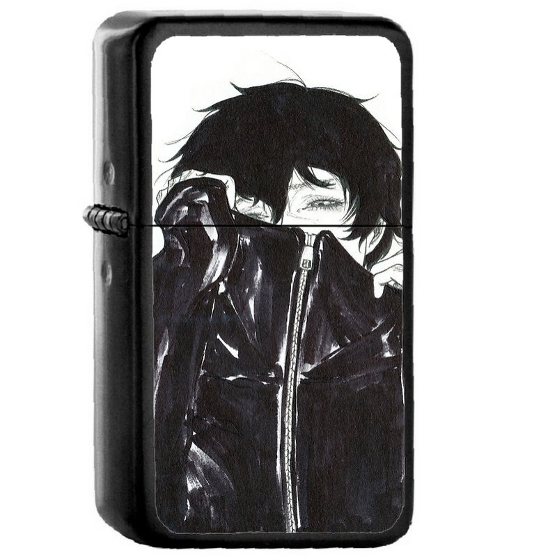 Kuroneki - Oil Windproof Flip Top Black Lighters Briquet Encendedor
