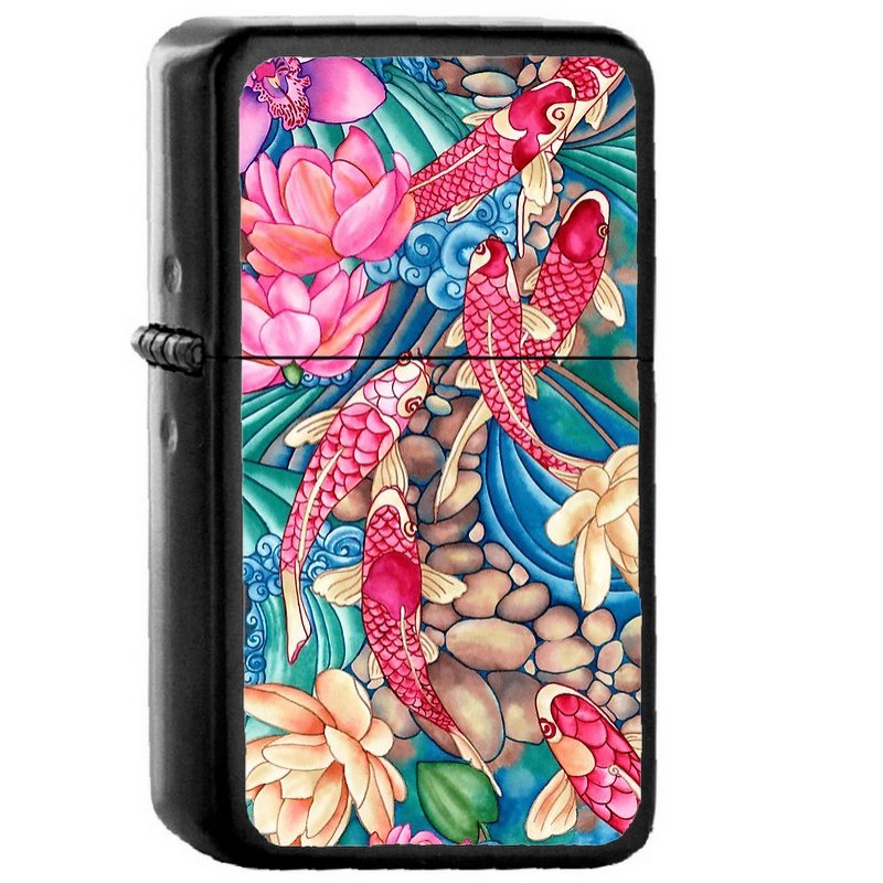 Koi Pond - Oil Windproof Flip Top Black Lighters Briquet Encendedor
