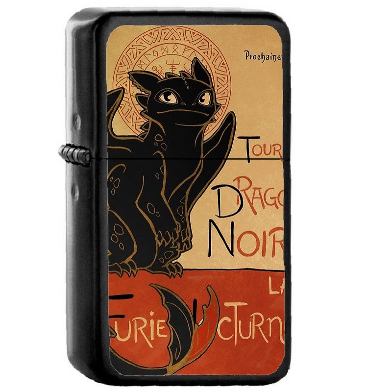 Le Dragon Noir Cat - Oil Windproof Flip Top Black Lighters Briquet Encendedor