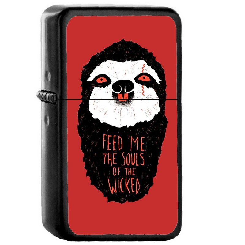 Evil Sloth - Oil Windproof Flip Top Black Lighters Briquet Encendedor E