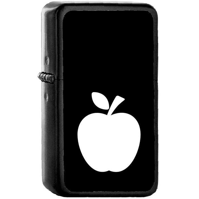 Apple Black Silhouette With A Leaf - Oil Windproof Black Lighters Briquet Encendedor