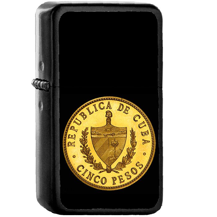 Cuba 1915 5 Pesos Front - Oil Windproof Black Lighters Briquet Encendedor