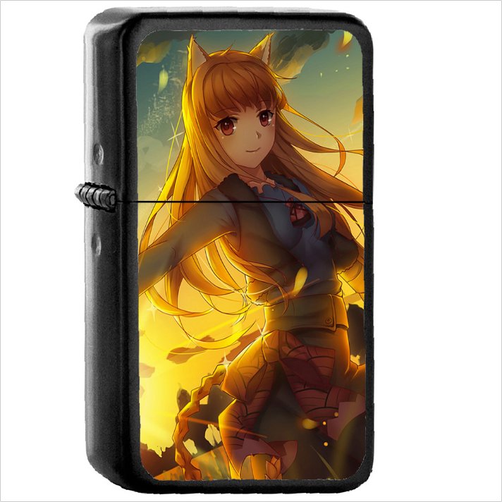 Anime Spice and Wolf Oil Windproof Black Lighter Briquet Encendedor L2668
