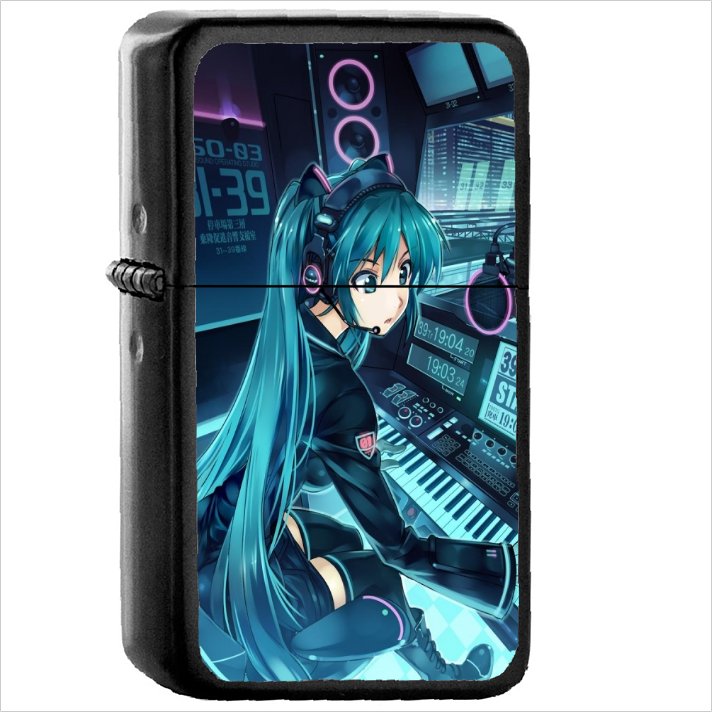 Anime Vocaloid Oil Windproof Black Lighter Briquet Encendedor L1226