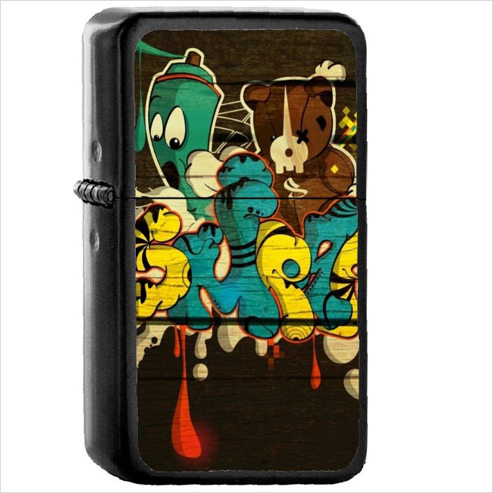 Graffiti Oil Windproof Black Lighter Briquet Encendedor L485