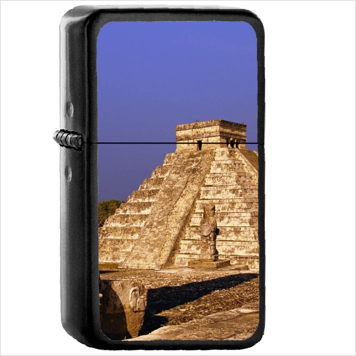 Man Made Chichen Itza Oil Windproof Black Lighter Briquet Encendedor L775