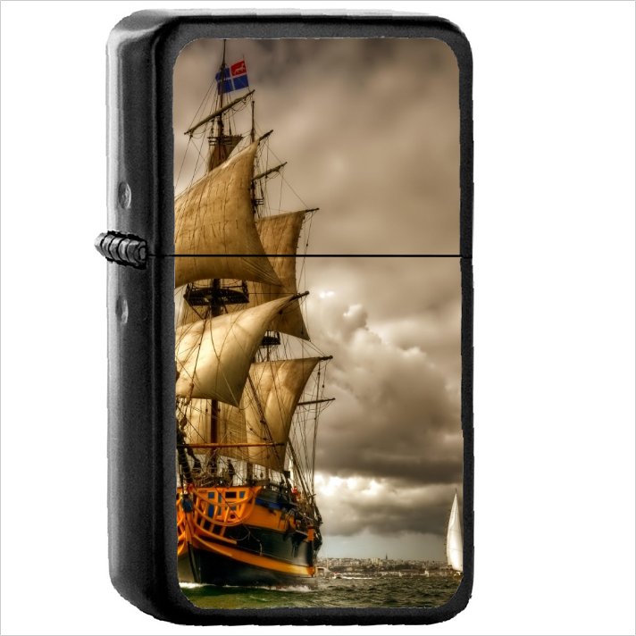Vehicles Sailing Ship Oil Windproof Black Lighter Briquet Encendedor L1694
