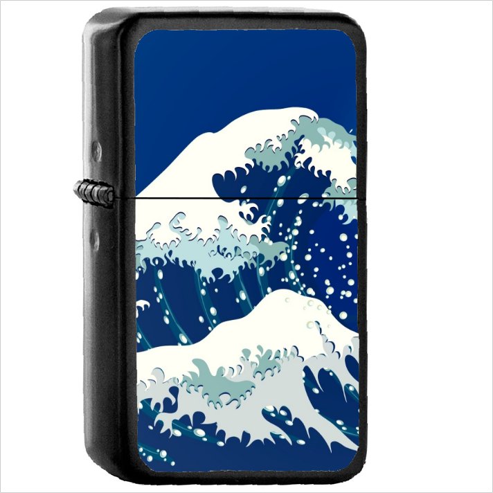 Artistic The Great Wave off Kanagawa Oil Windproof Black Lighter Briquet Encendedor L786