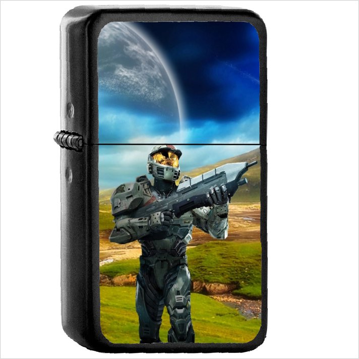 Video Game Halo Oil Windproof Black Lighter Briquet Encendedor L1600