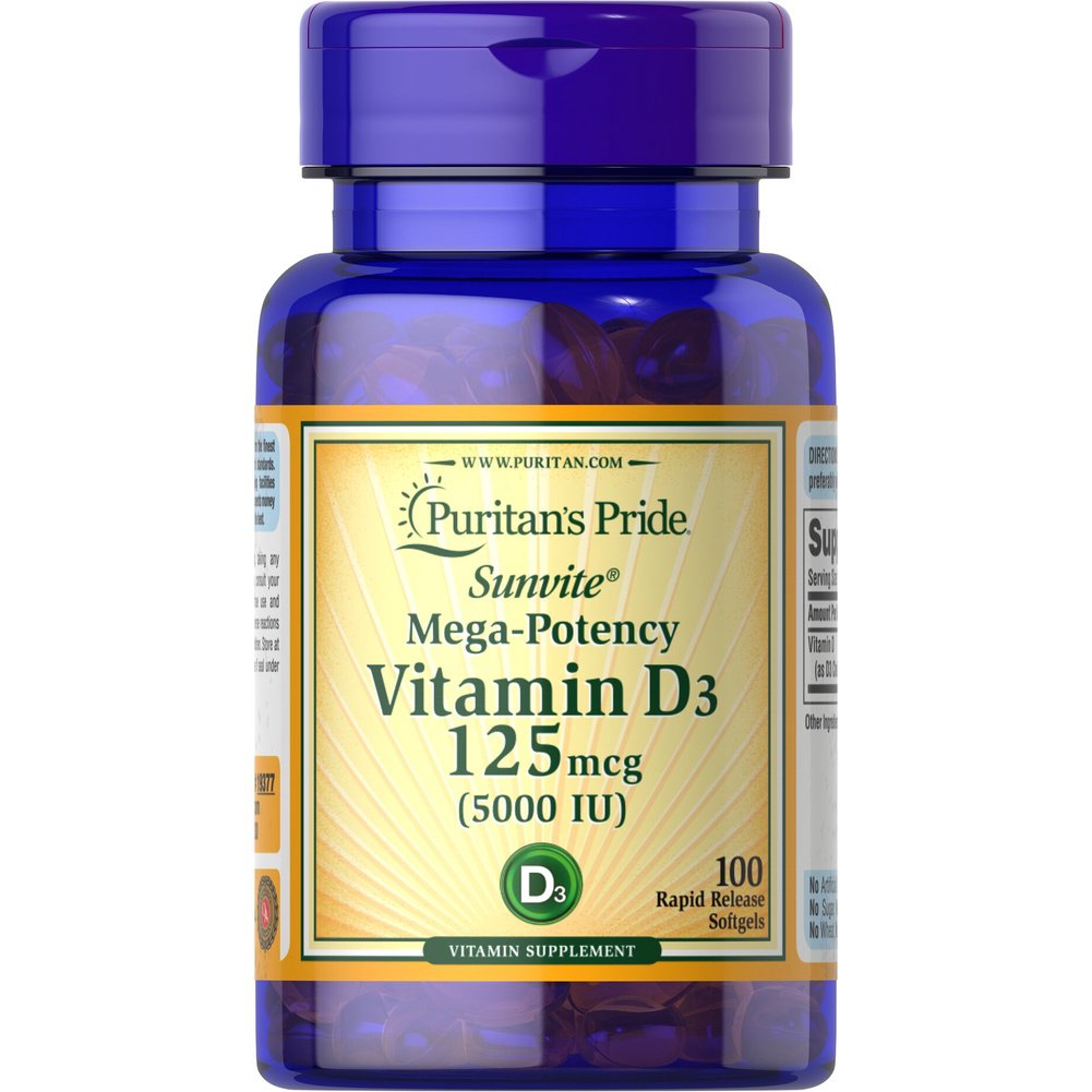 Puritan Vitamin D3 125 mcg (5000 IU) 100 softgels Puritan's Pride