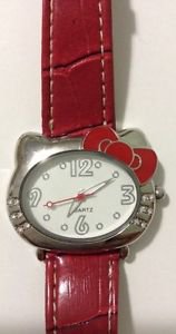 Avon Hello Kitty Shaped Watch Red Faux Leather Band - No Box Excellent Condition