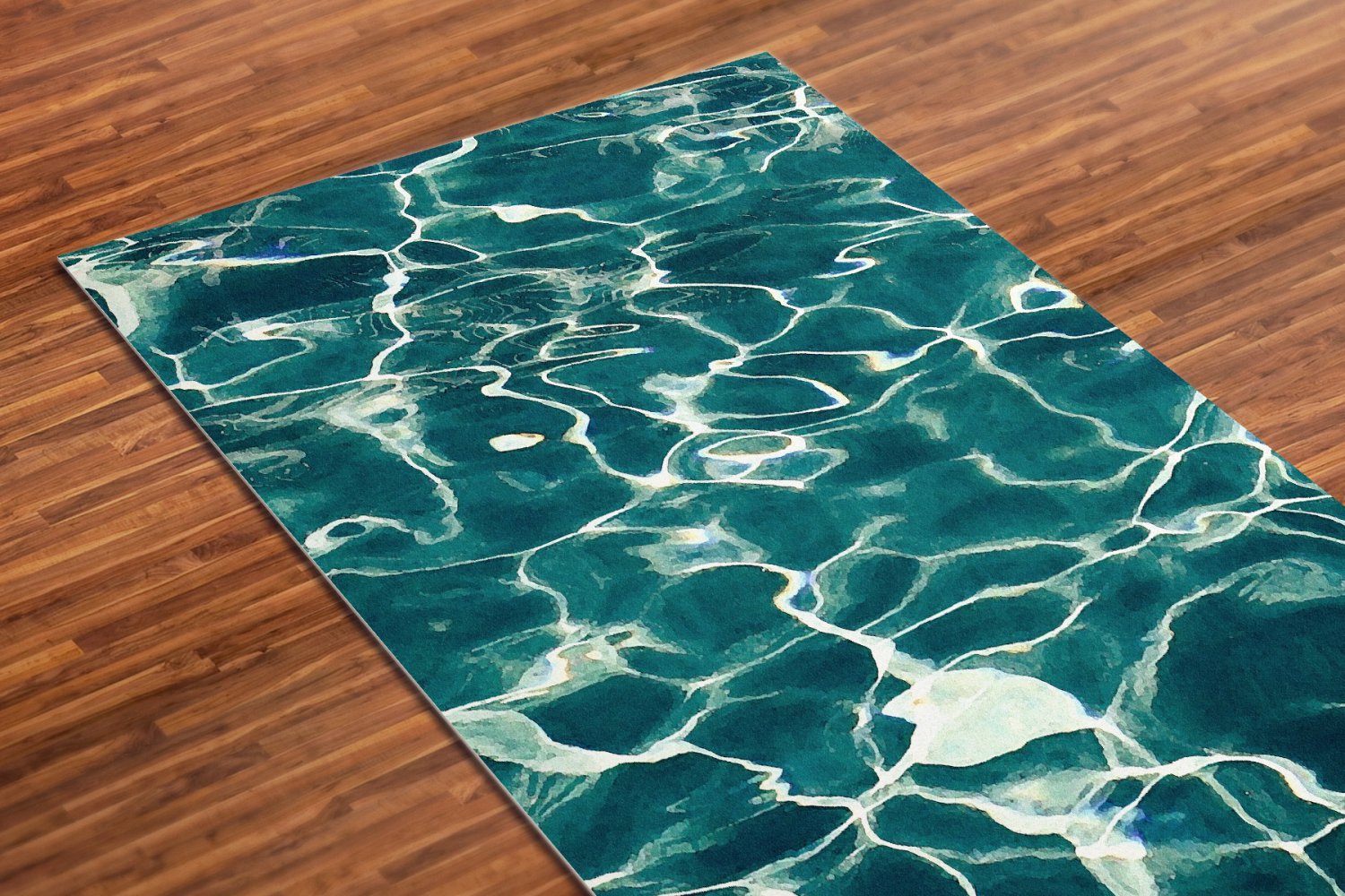 Water Printed Yoga Mat Thick 5 mm 24 x 72 Pilates Blue Decor Rug Gift Fitness Exercise Meditation