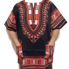 Unisex Dashiki Shirts African Top Vintage Hippie Cotton Blouse One Size Black Red
