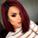 Straight Bob Wig Synthetic Ombre Wine Red Middle Part Bobo Wigs for Black Women