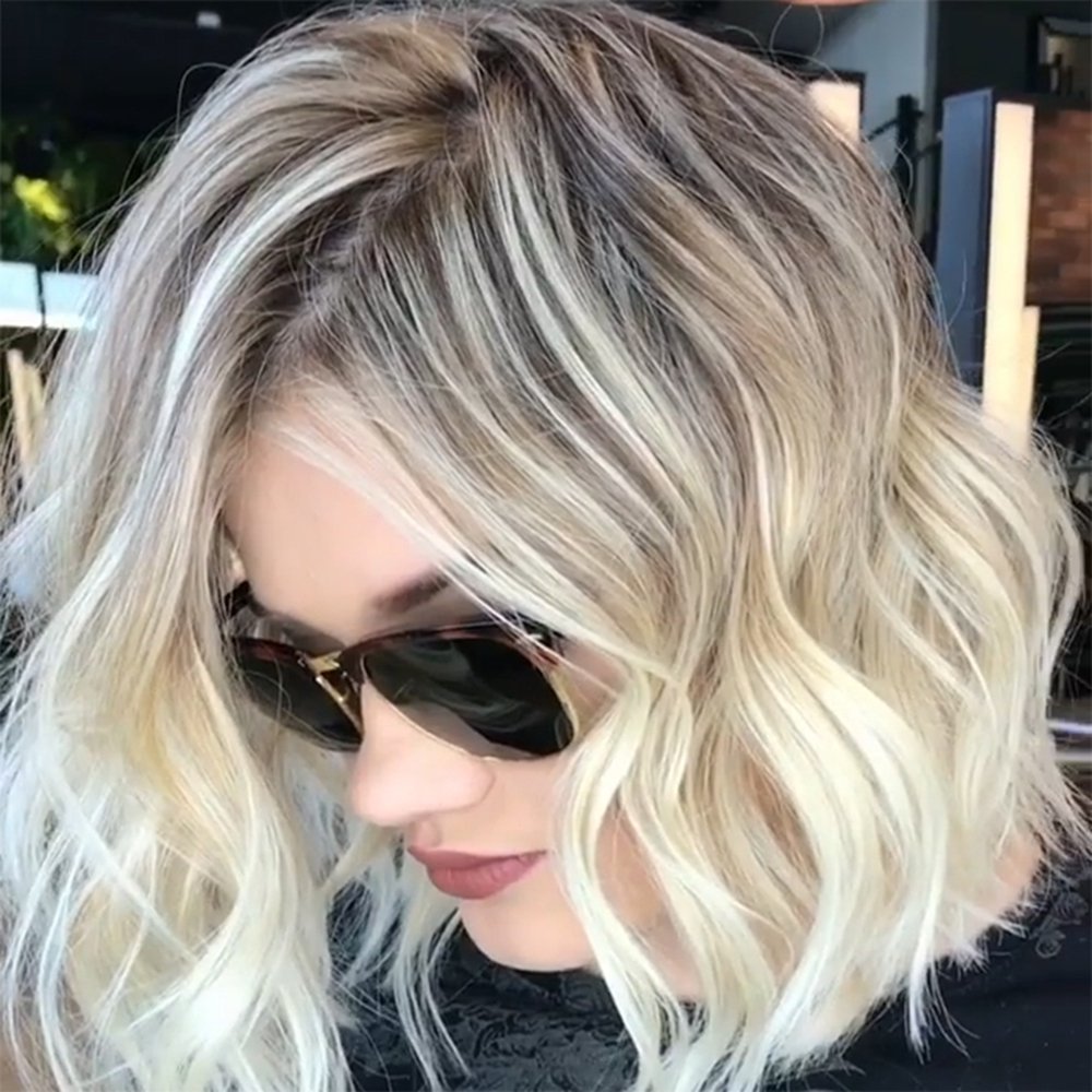 Short Curly Wavy Wigs for Women Ombre Brown Blonde Wigs Synthetic Heat Resistant Hair